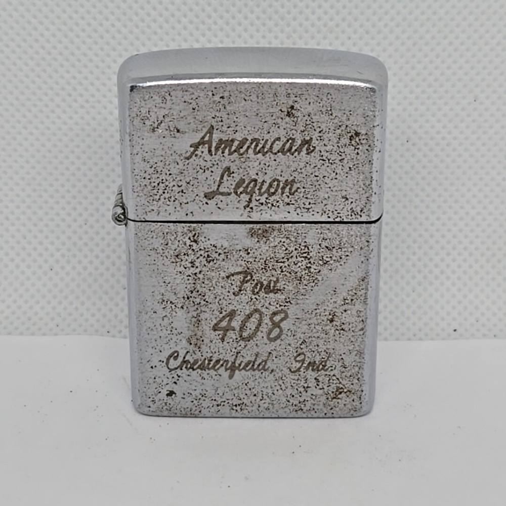 Vintage American Legion Post 408 Chesterfield IN Silver Tone Lighter K Brand